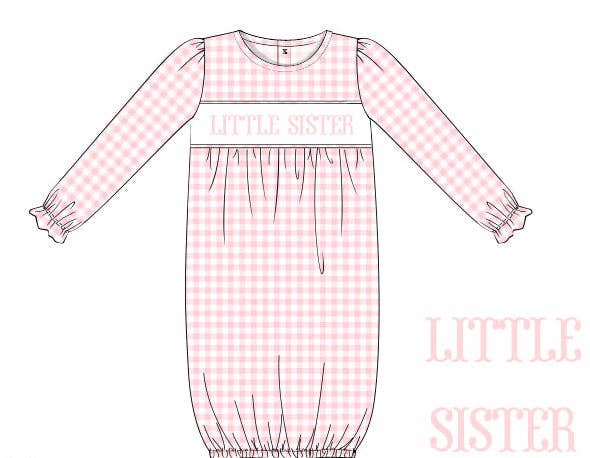 Smocked Little Sister Gown in Pink Gingham