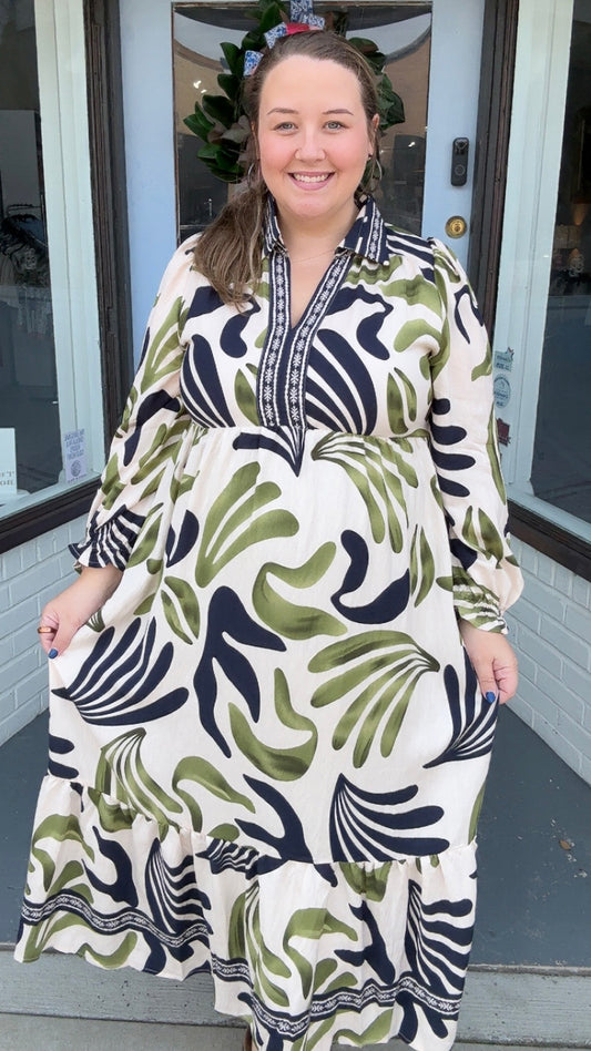 Olive Meadow Midi Dress