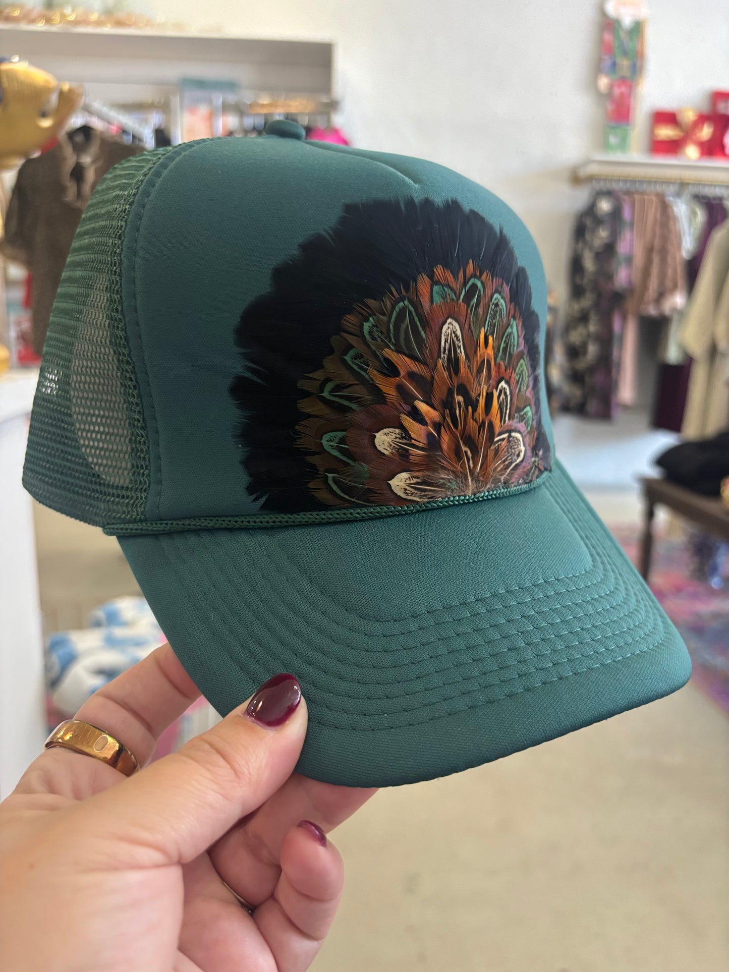 Emerald Green, Feather Trucker Hat