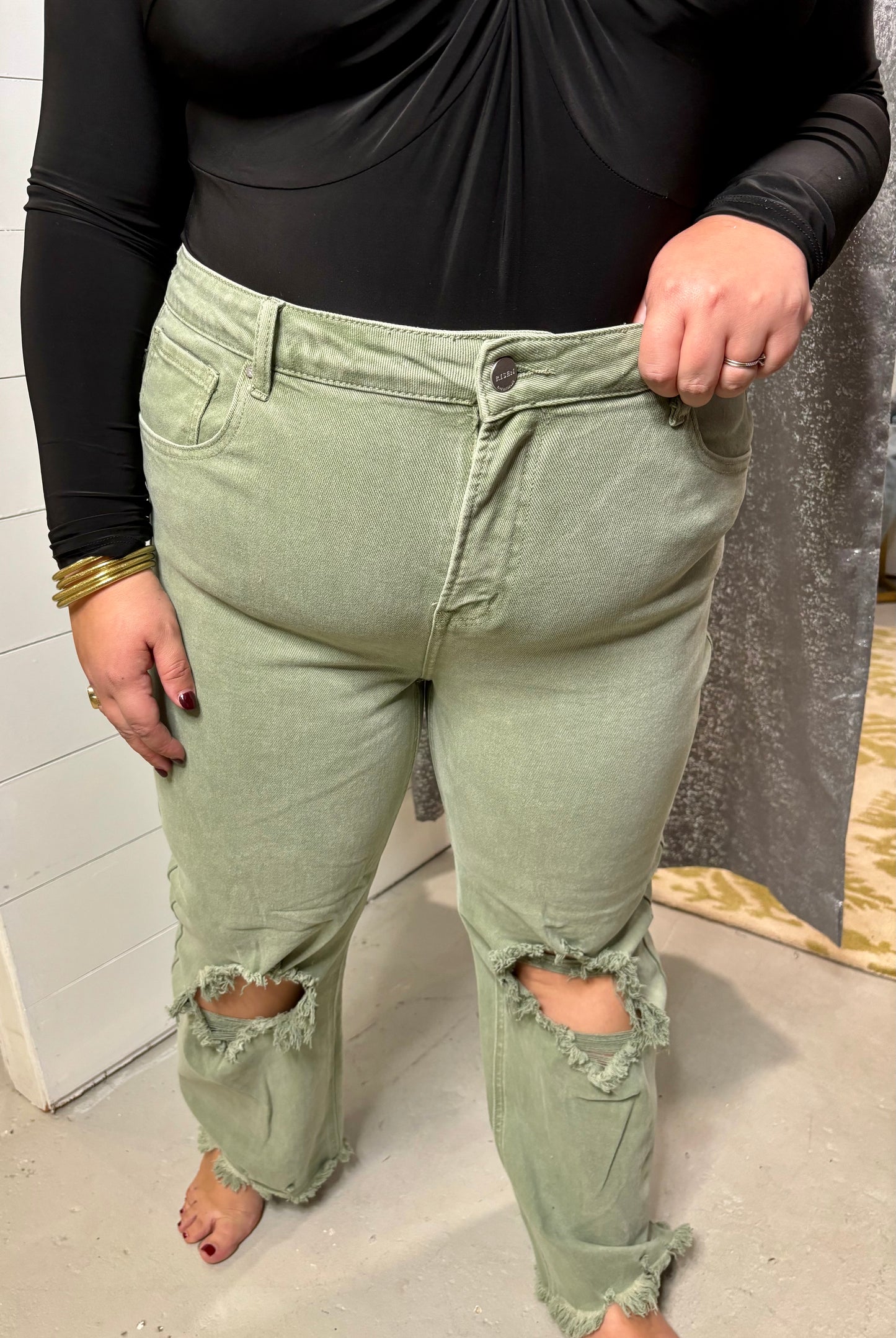 Olive Distressed RISEN Denim!