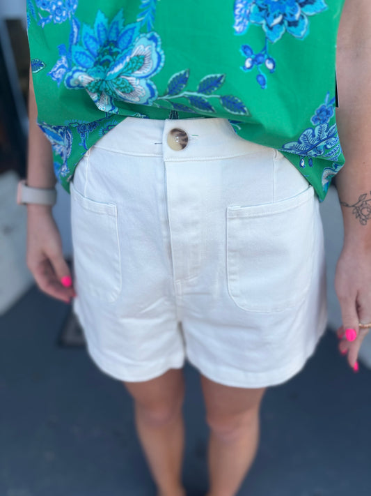 High Waisted White Dress Shorts