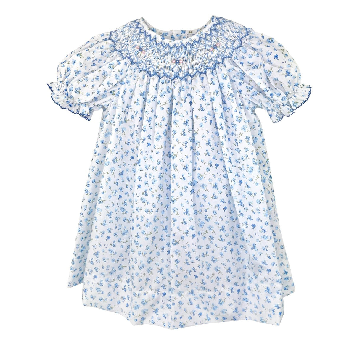 Blue Floral Smocked Dress