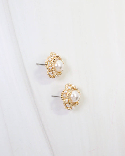 Dunkirk Embellished Pearl Stud Earring, Gold