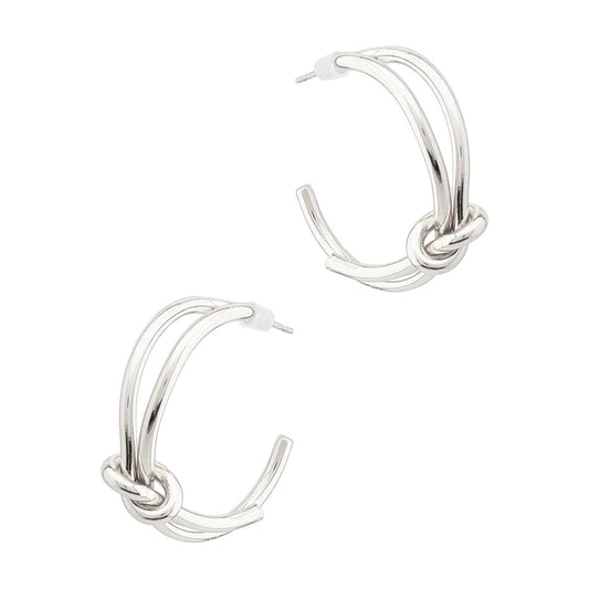 Silver Knotted 1" Hoop Earrings