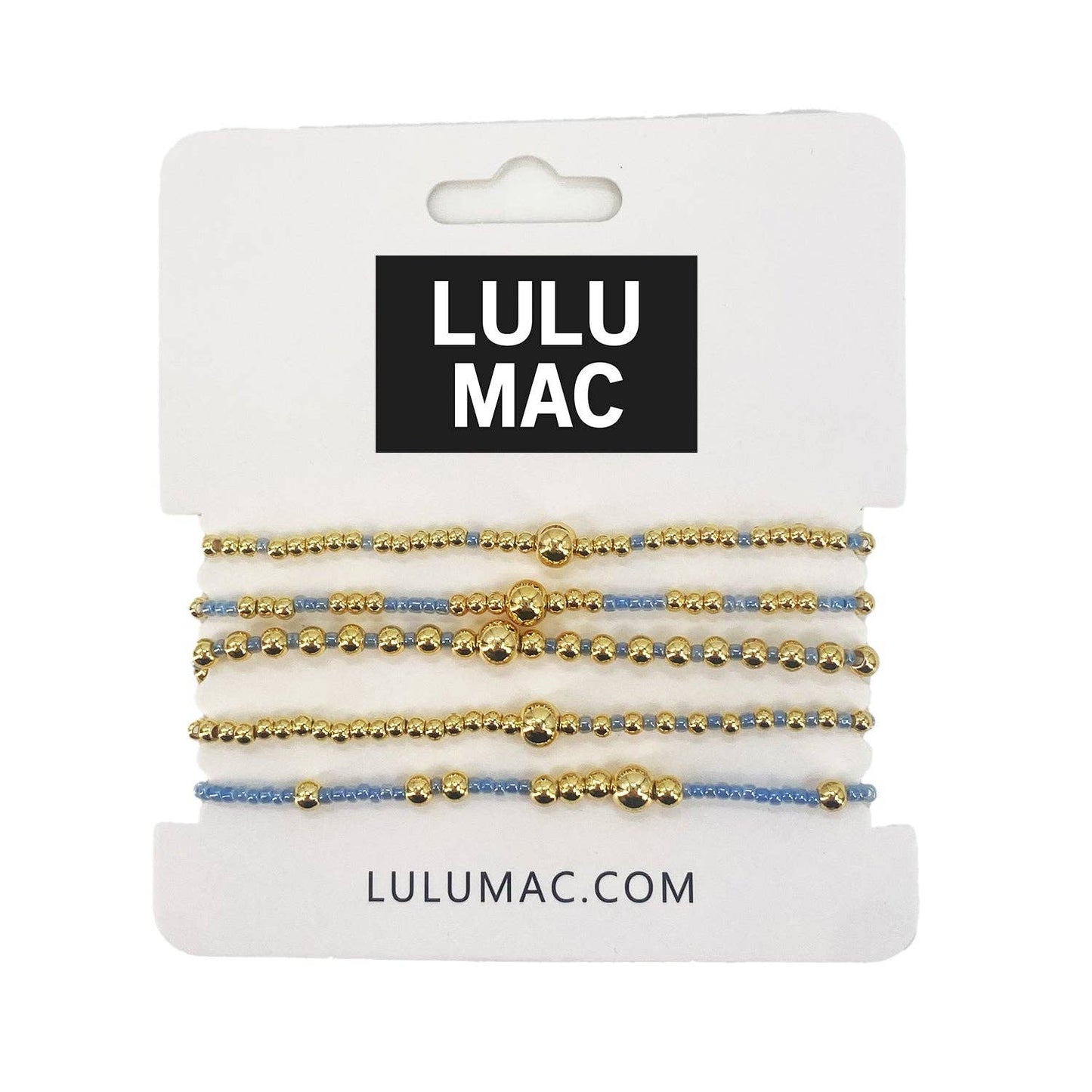 Gold & Light Blue Beaded Bracelet Stack