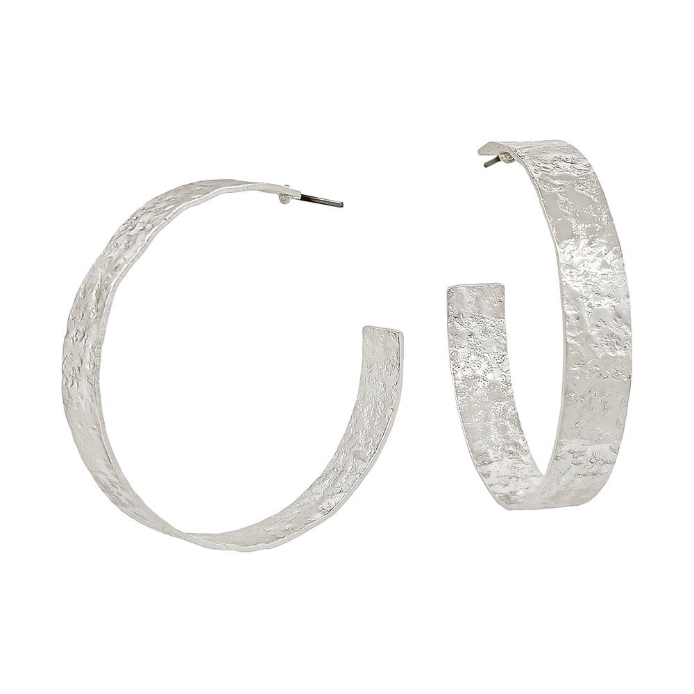 Silver Textured Hoop Earring
