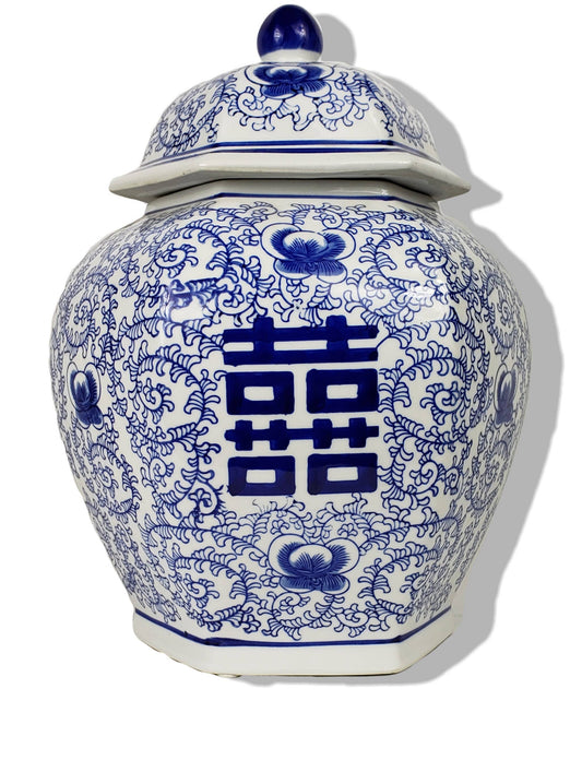 Blue & White Chinoiserie Porcelain Jar 12"