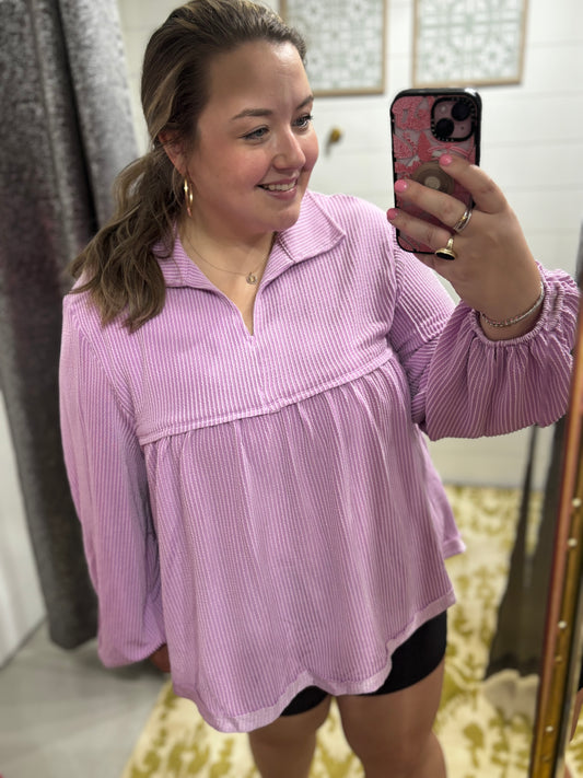 Lovely Violet Long Sleeve Corded Top