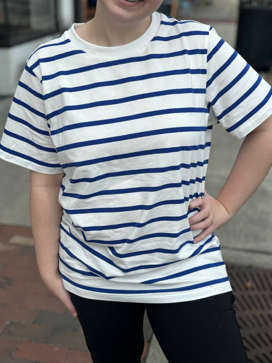 Royal + White Stripe Short Sleeve Tee