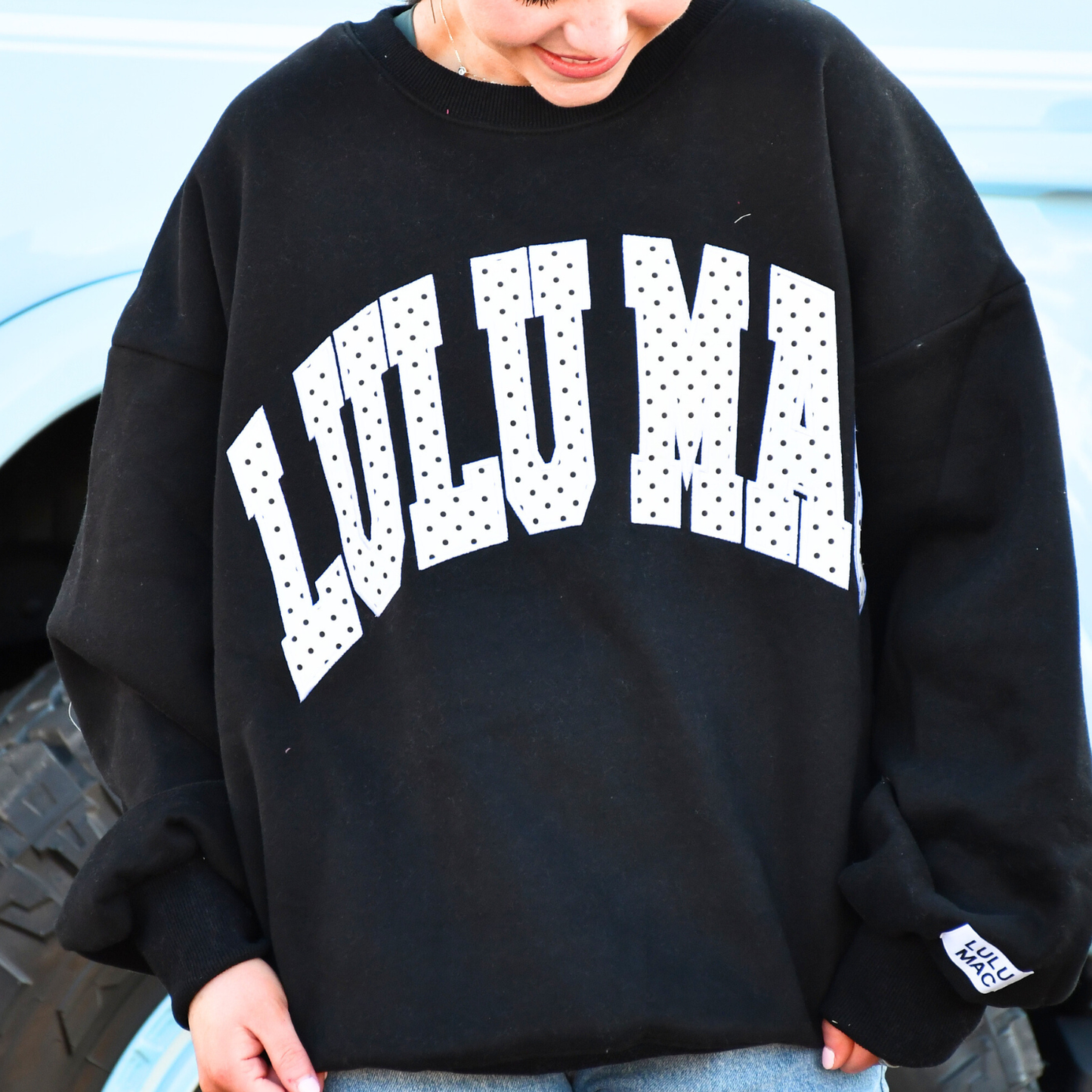 LULU MAC- Black & White Polka Dot Embroidered Sweatshirt