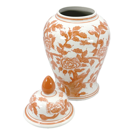 Orange & White Lotus Chinoiserie Ceramic Ginger Jar