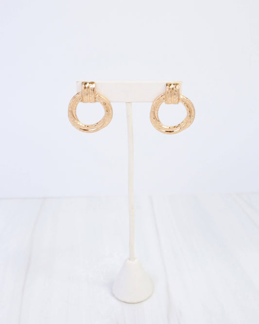 Jamestown Hammered Drop Earring Worn Gold