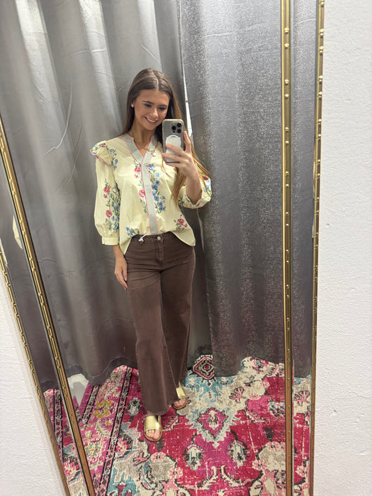 Mahogany Brown, Straight Wide Leg Pants