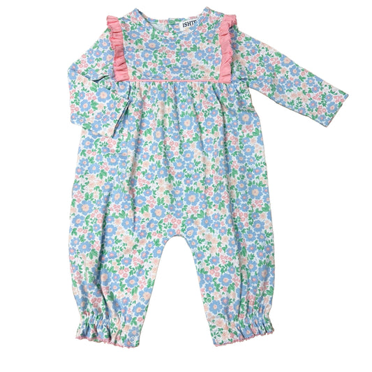 Blue & Pink Floral Girls Romper