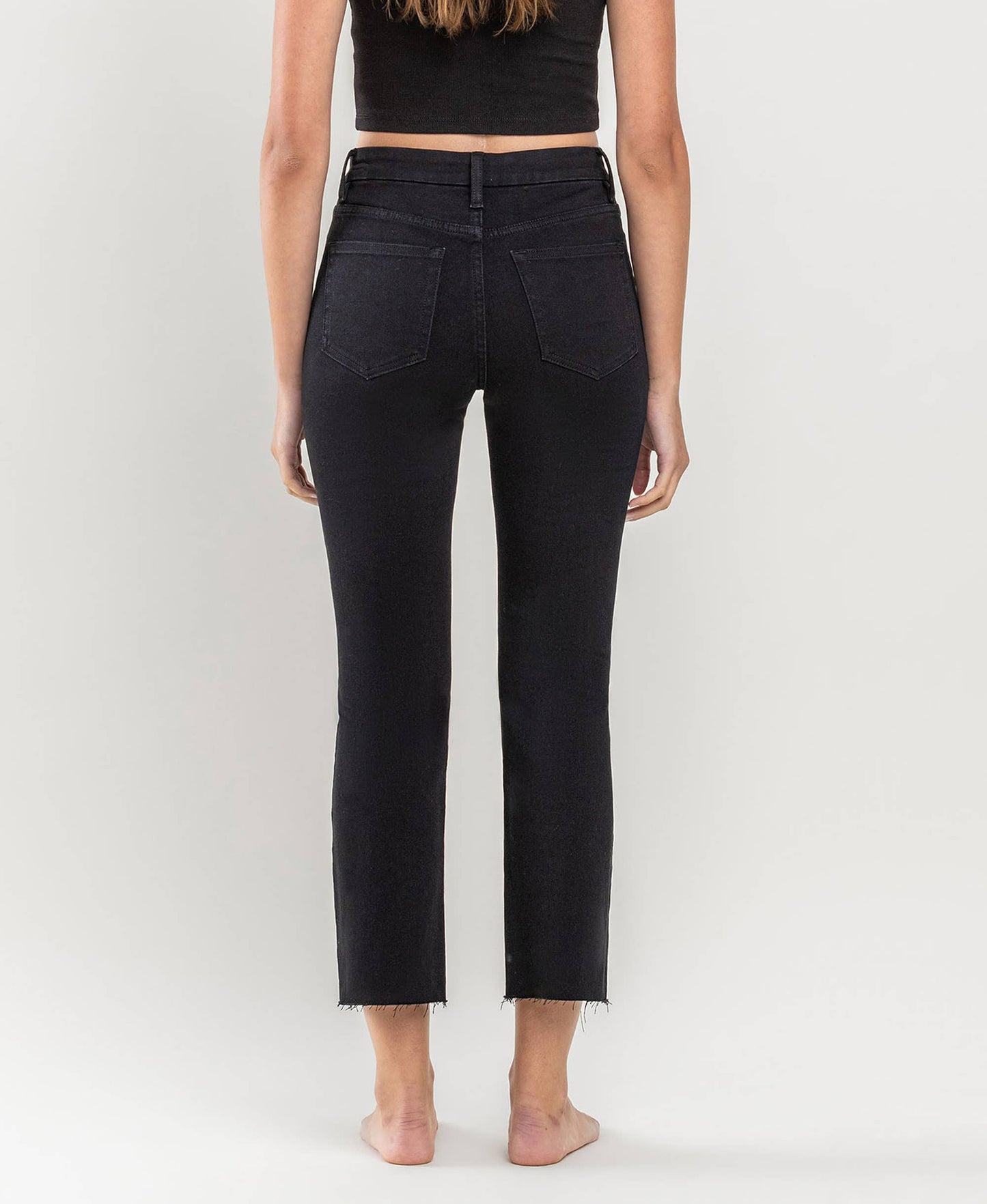 HIGH RISE CROP SLIM STRAIGHT JEANS, BLACK