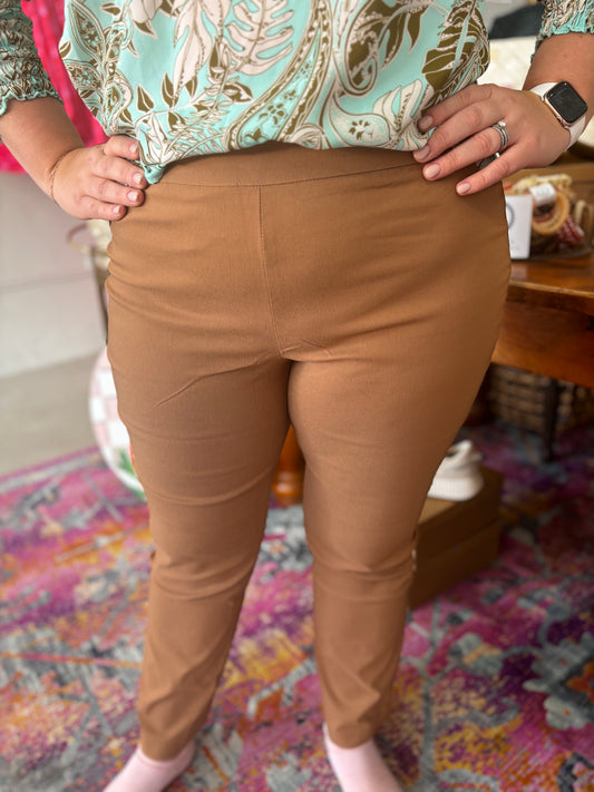 Caramel Brown, Straight Leg- Pull On Slacks