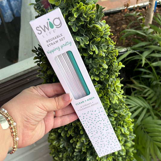 Reusable Straw Set, Clear & Aqua. SWIG