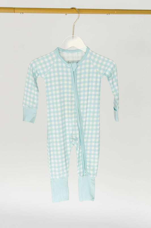 Blue Gingham One Piece Bamboo Pajama