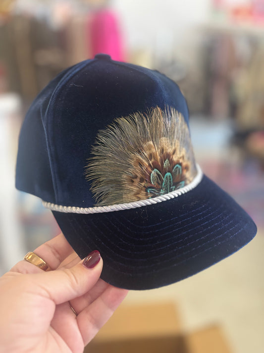 Navy Crushed Velvet, Trucker Hat