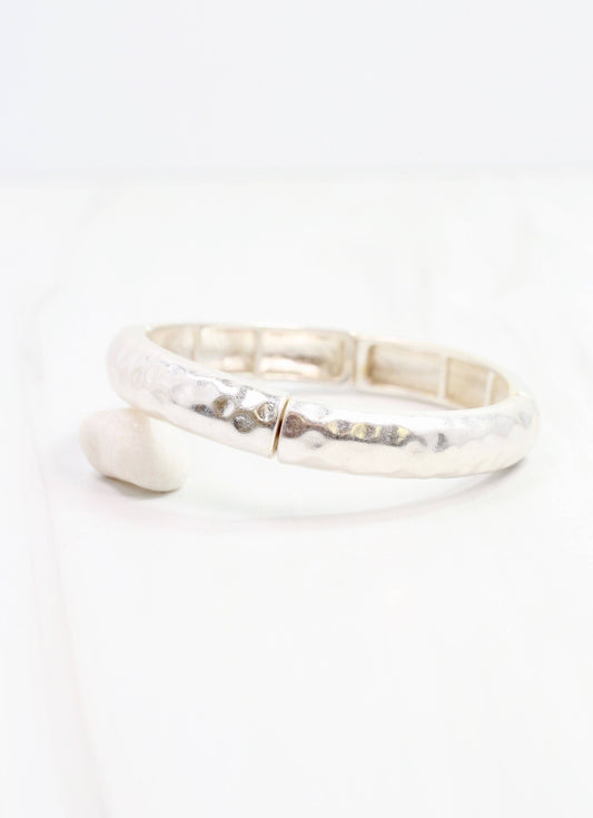Tandy Hammered Stretch Bracelet, Worn Silver
