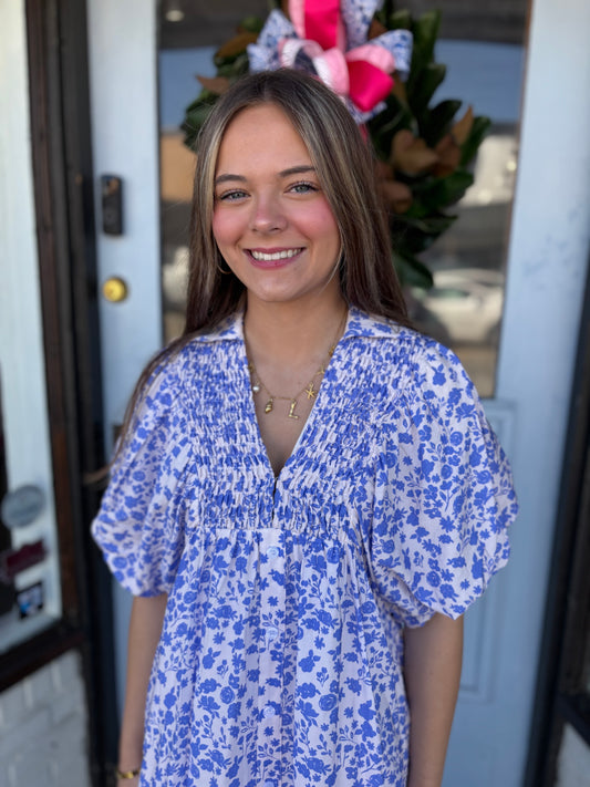 Floral Blue Midi Dress