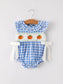Blue Gingham Pumpkin Smock Embroidered Bubble- Baby Girl