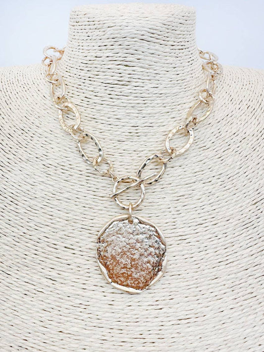 Open Gold Chain with Hammered Coin Charm Necklace!