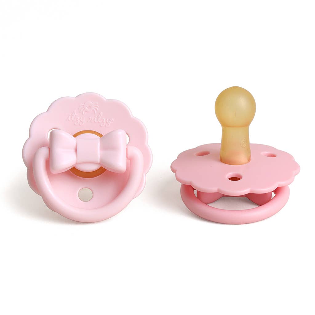 Itzy Soother™ Natural Rubber Paci Sets: Pink Bow, 0-6 M