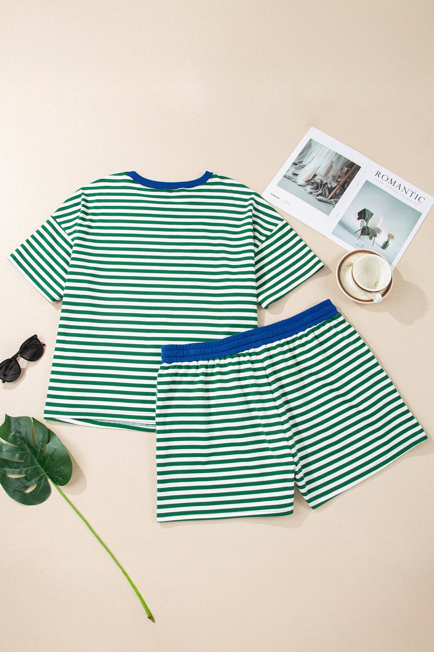 Cabana Green Striped, Plus Size Short Set