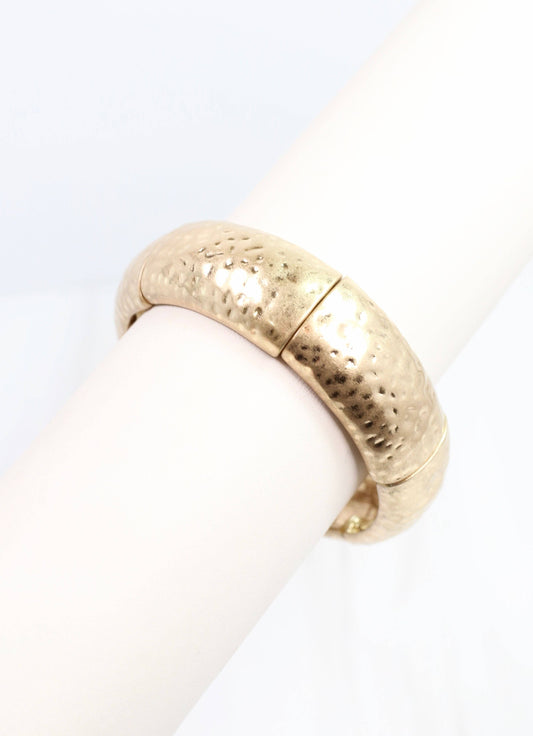 Grayson Hammered Stretch Bracelet, Worn Gold