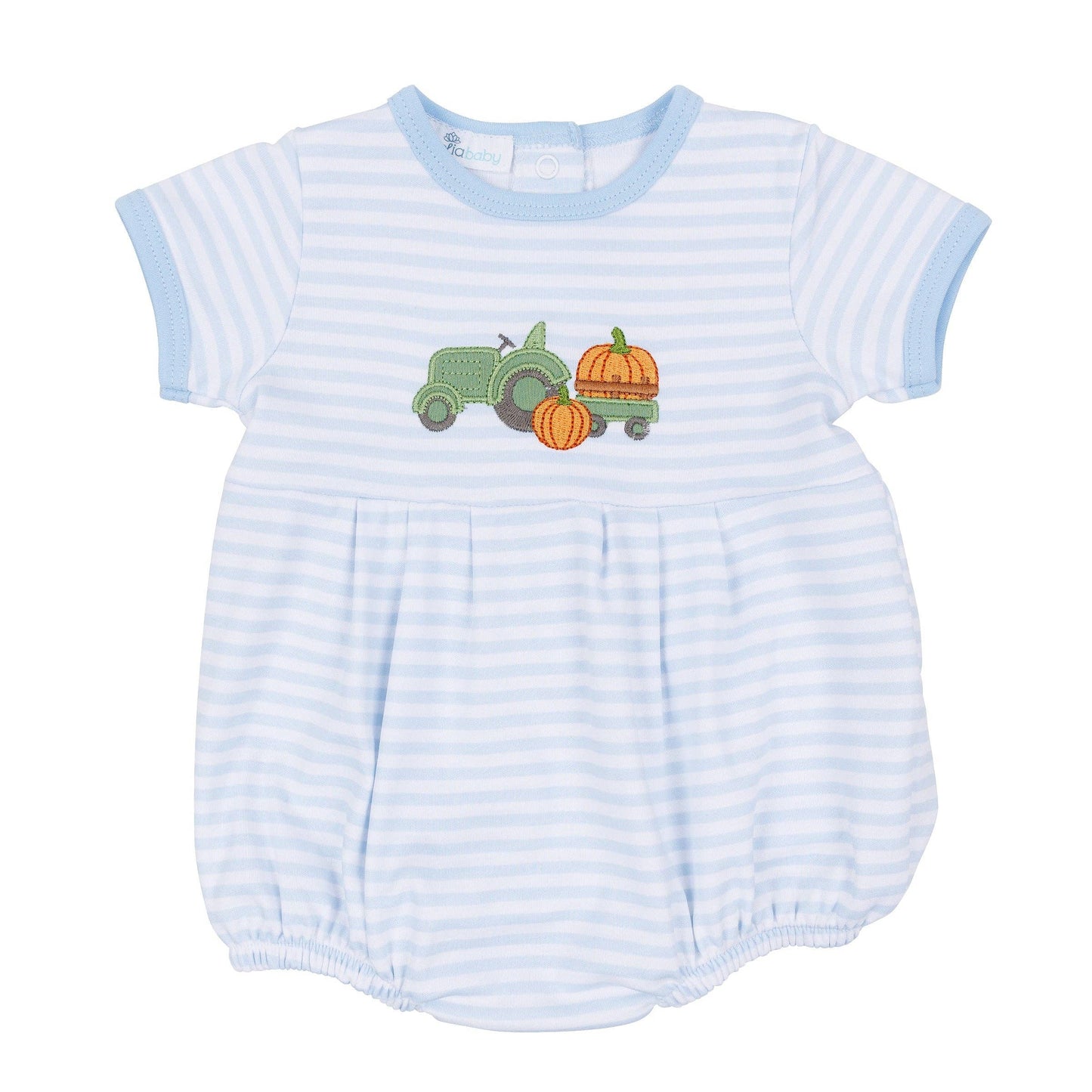Light Blue, Pumpkin Tractor Applique Bubble