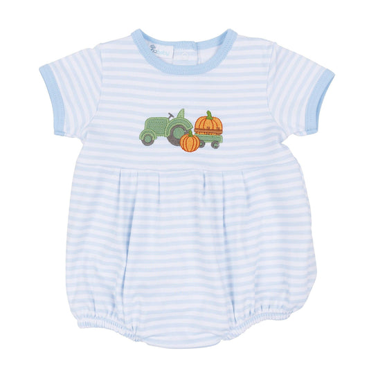 Light Blue, Pumpkin Tractor Applique Bubble