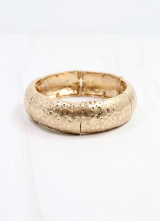 Grayson Hammered Stretch Bracelet, Worn Gold