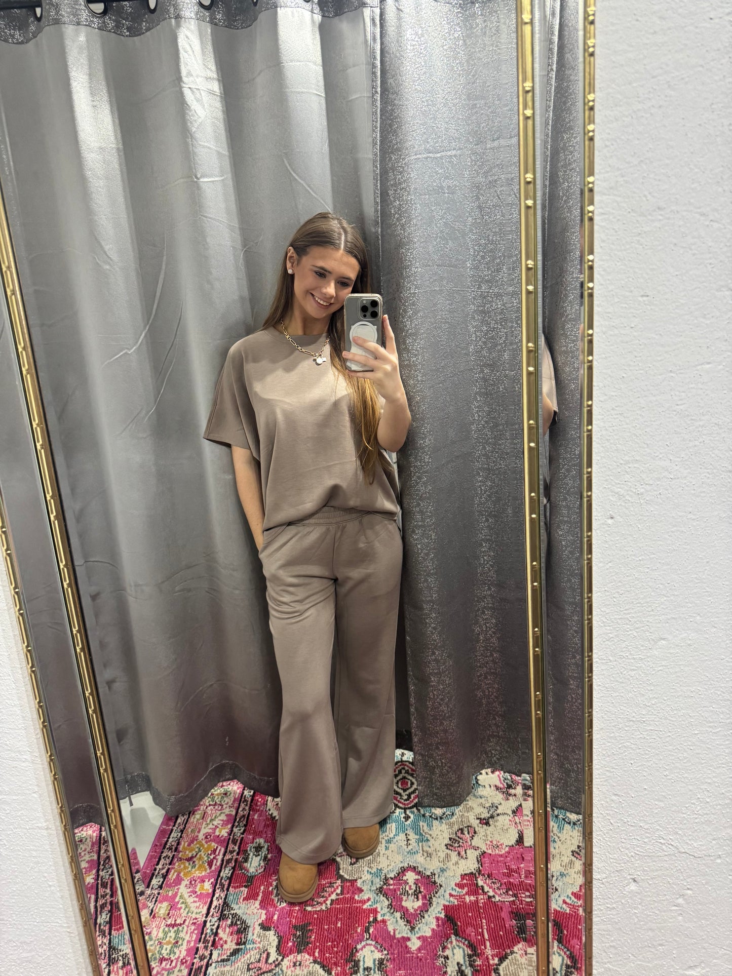 Light Mocha, Short Sleeve Scuba & Pants Set