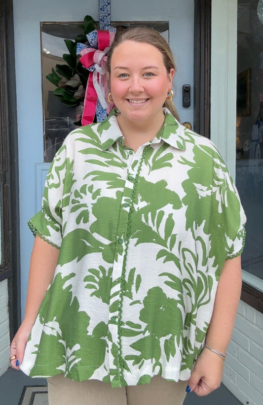 Olive Bloom Top, Plus