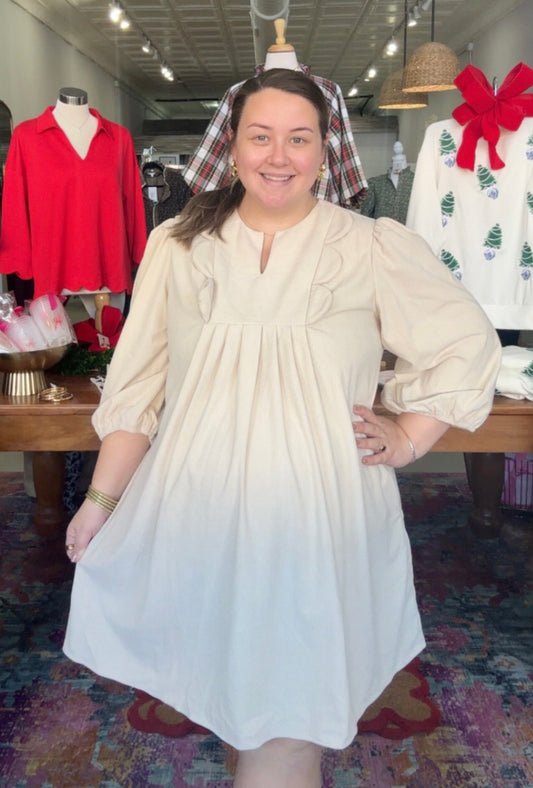 Beige Corduroy Dress, PLUS