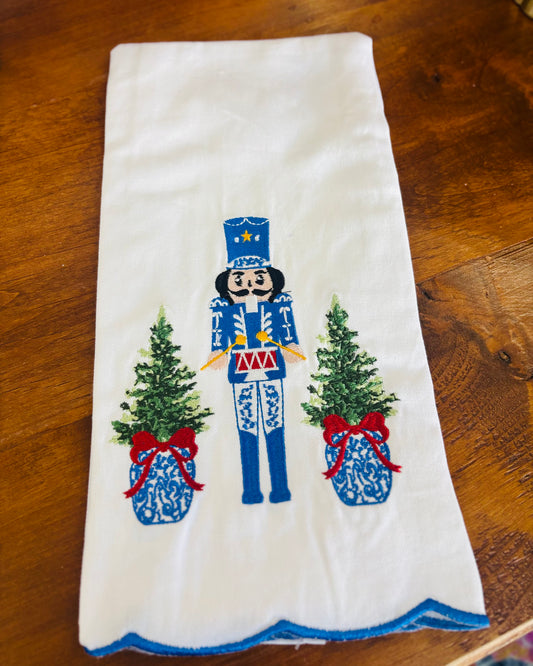 Merry Nutcracker, Embroidered Tea Towel