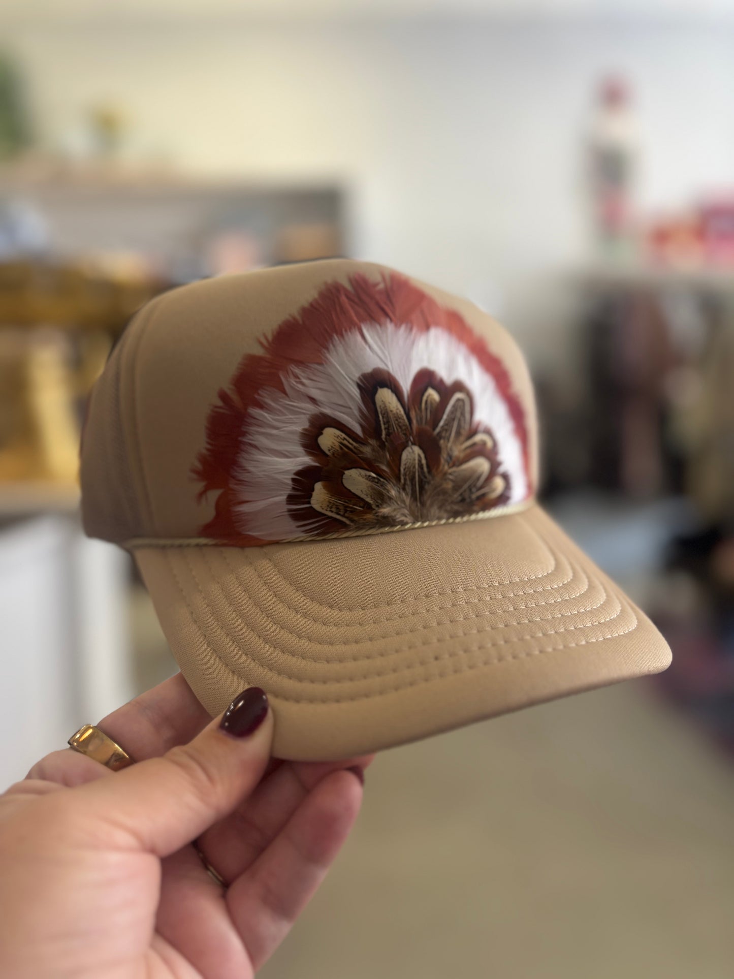 Nude Feather Trucker Hat