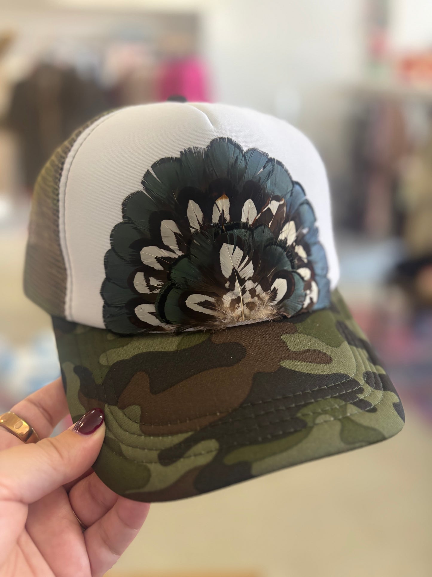 Camo, Feather Trucker Hat