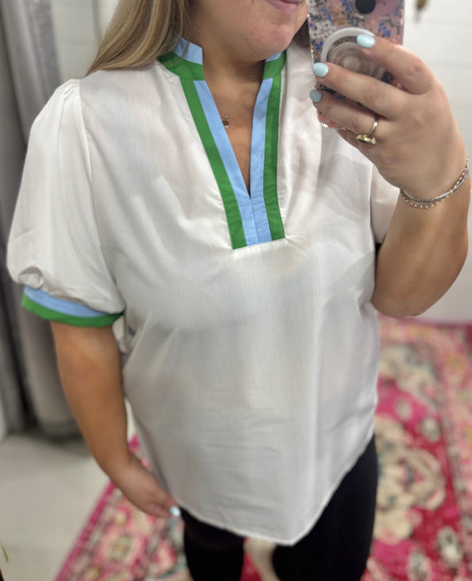 Spring White Puff Top, Plus