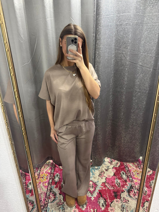 Light Mocha, Short Sleeve Scuba & Pants Set