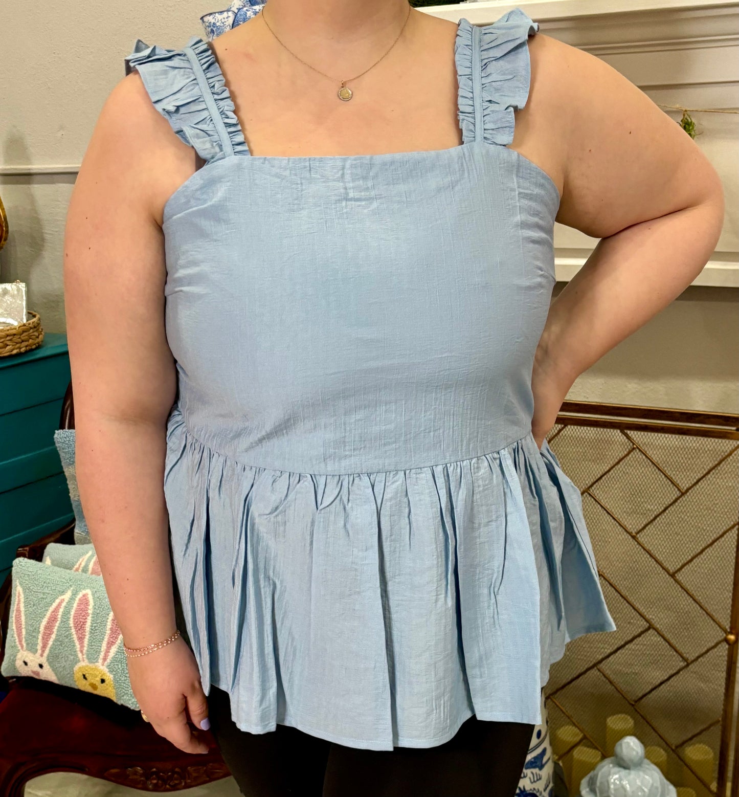 Sky Blue Ruffle Tank