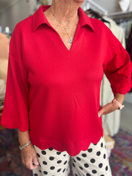 Red Scalloped Top
