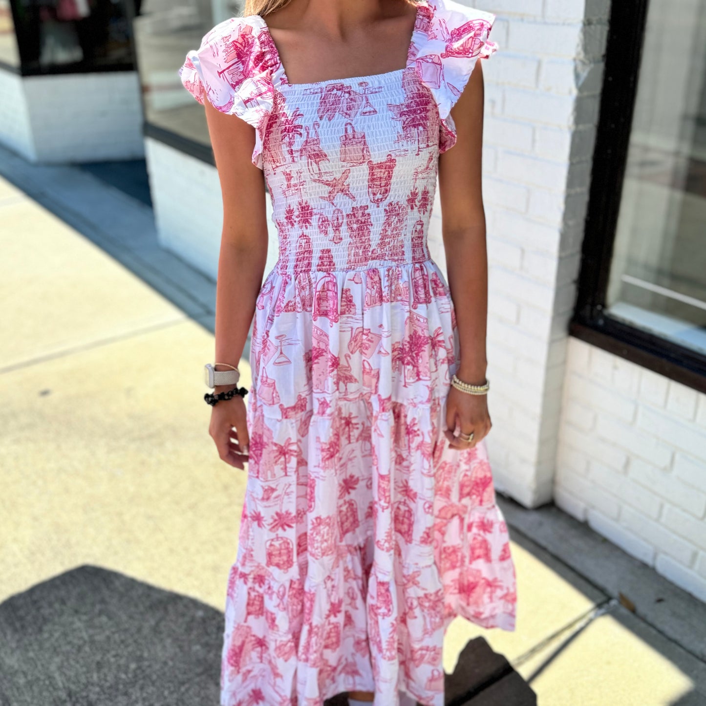 Pink Toile Smocked House Dress