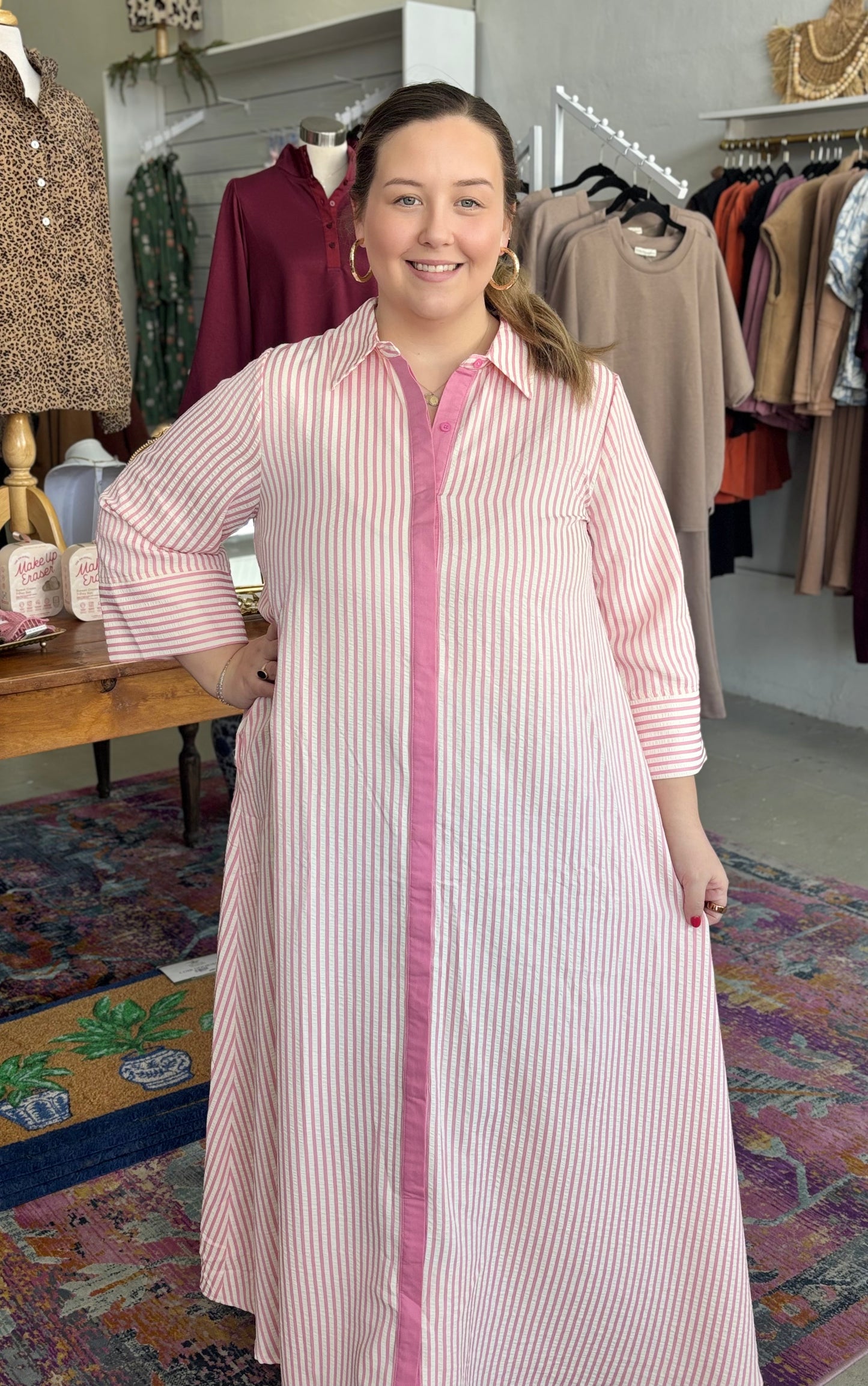 Pink Petals, Striped Dress