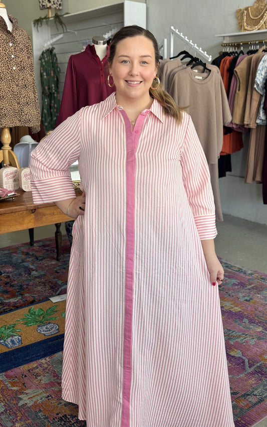 Pink Petals, Striped Dress