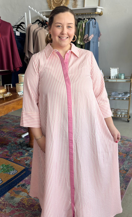 Pink Petals, Striped Dress