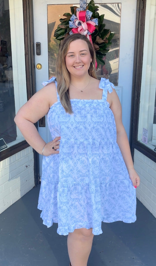 French Rose Tie Top Ruffle Dress