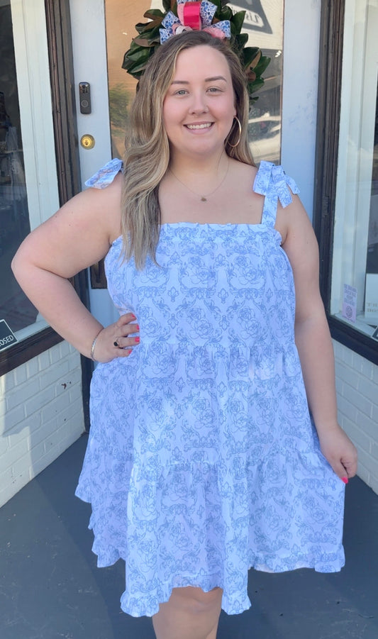 French Rose Tie Top Ruffle Dress