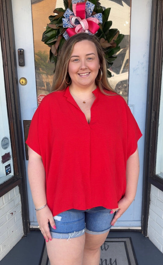 Cherry Red Airflow Tunic Top